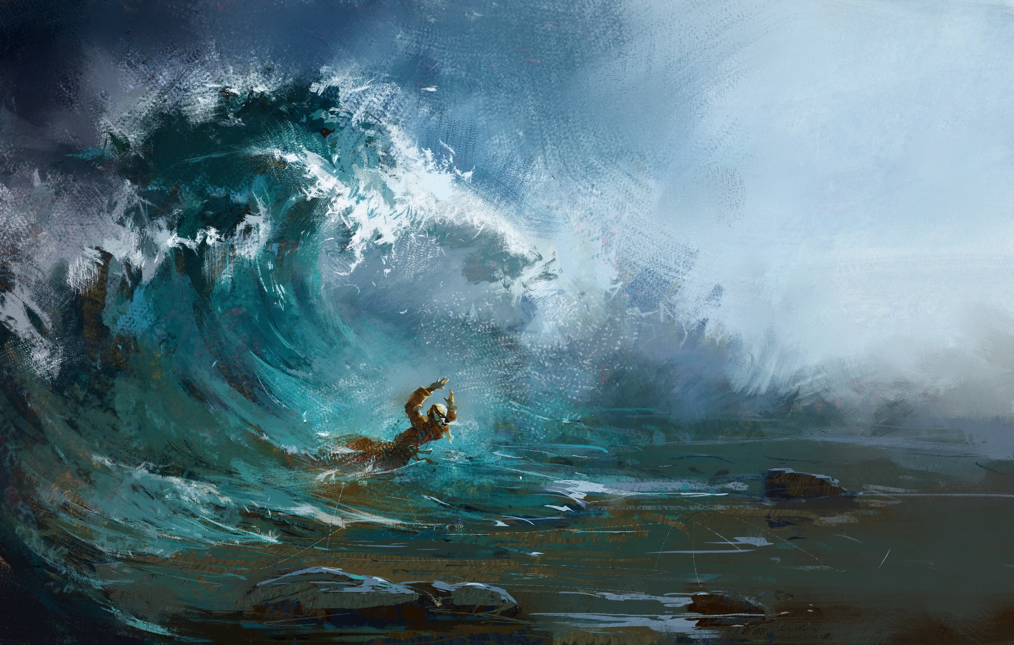 A towering turquoise wave