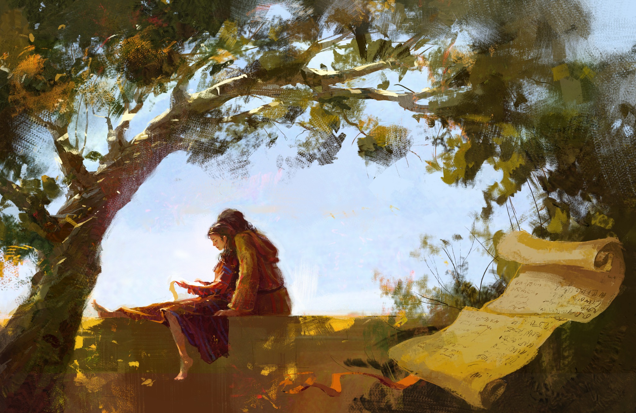 Avital reading beneath a tree